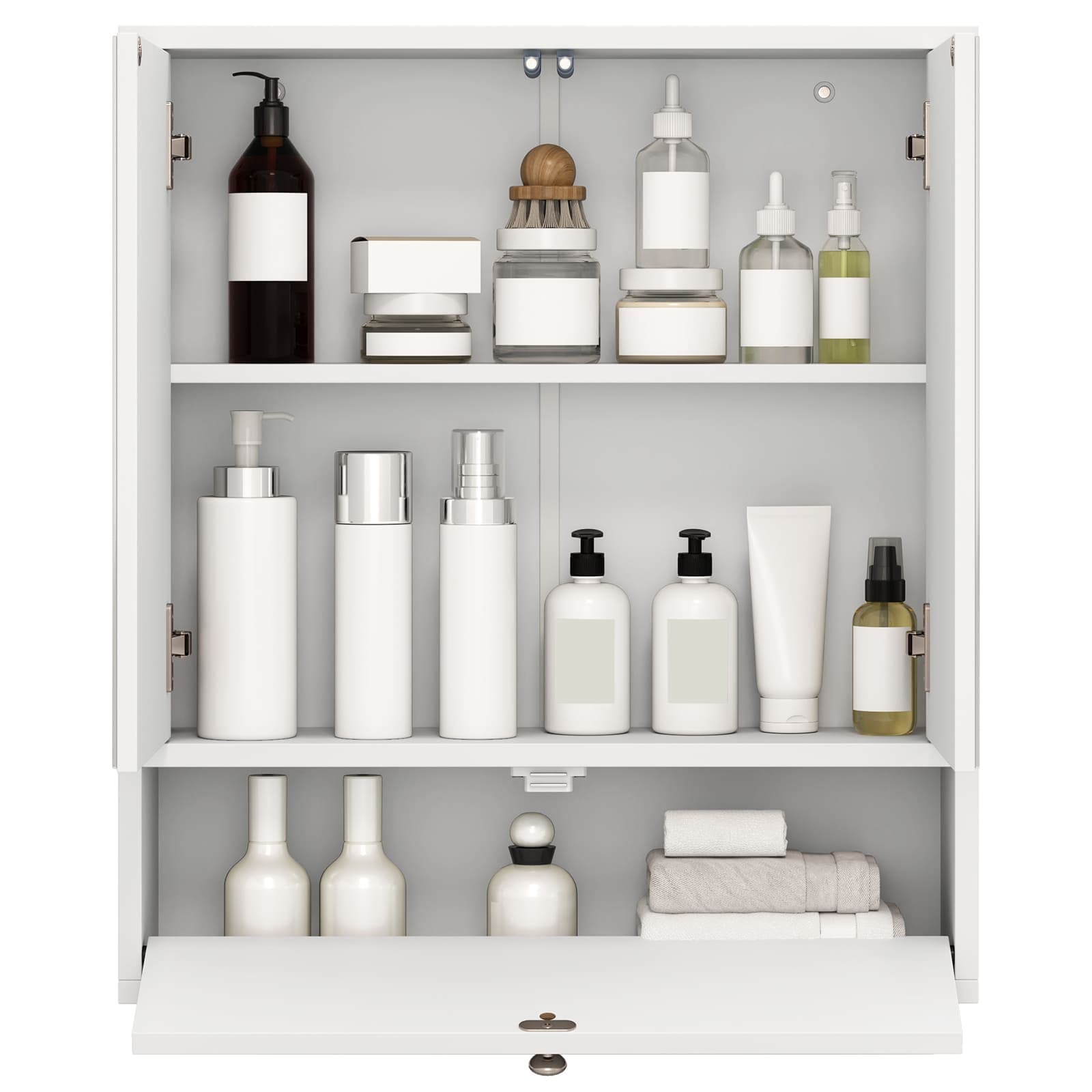 COSTWAY Wall-Mounted Bathroom Cabinet Double Door Storage Cabinet-White