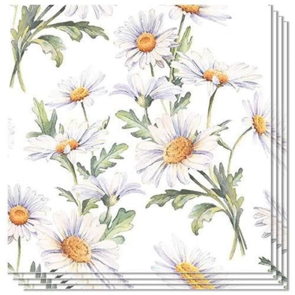 Beautiful Daisy White Luncheon Napkins 3 Ply 33cm - Pack of 20 | White