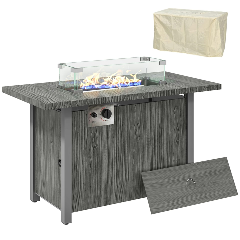 image 1 of Outsunny 50K BTU Gas Fire Pit Table, Dark Grey