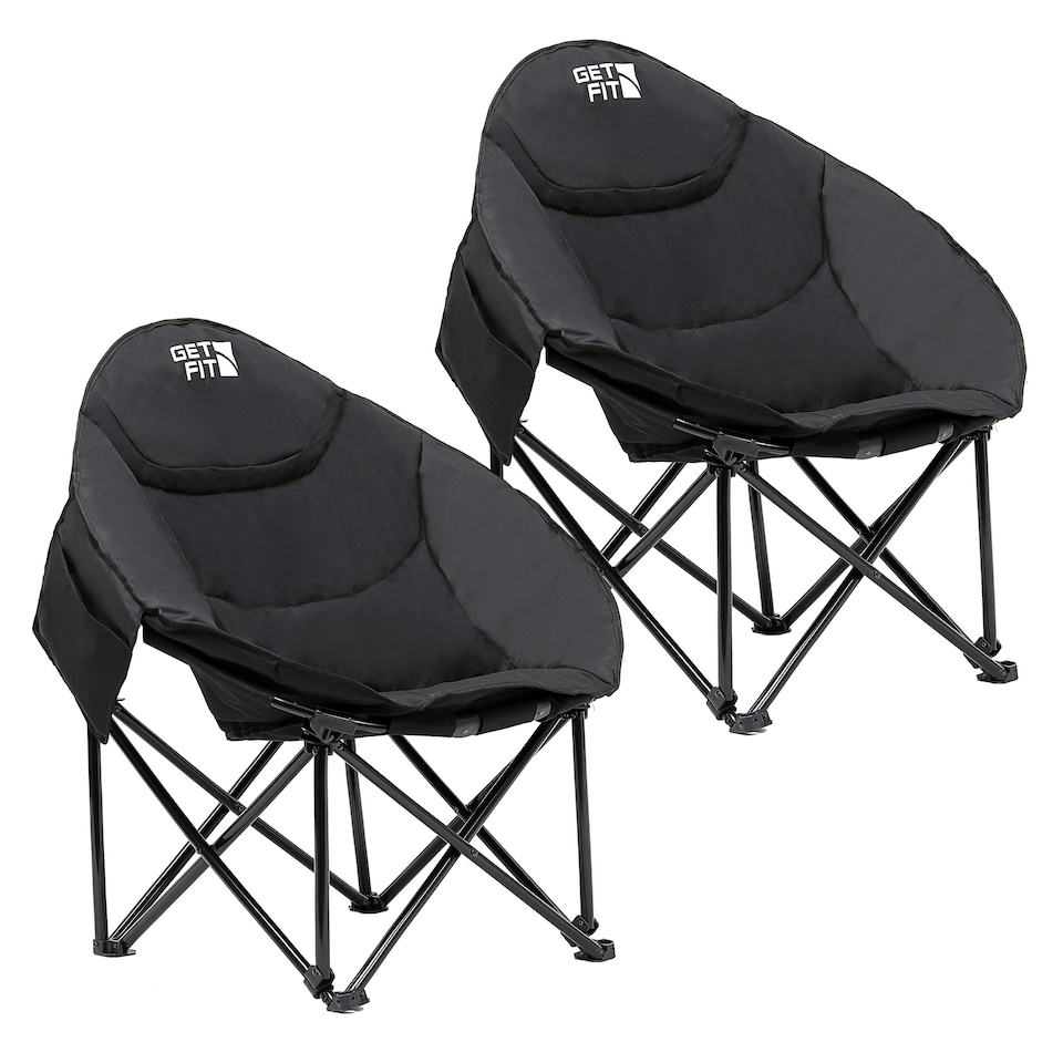 image 1 of Get Fit Set of 2 Moon Camping Chairs - Outdoor Folding Chair With Magazine Pocket, Cup Holder & Carry Bag Weight Capacity of 130kg