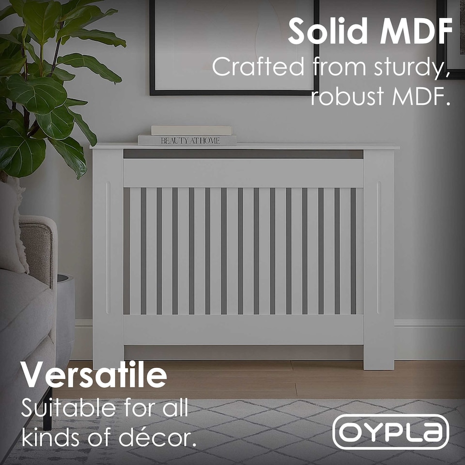 image 1 of Medium White Wooden Slatted Grill Radiator Cover MDF Cabinet