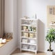 image 6 of Wide Shelf Tier Wooden Bookcase Shelving Modern Open Display Storage Cabinet | White | White 5 Tier Wide | 1