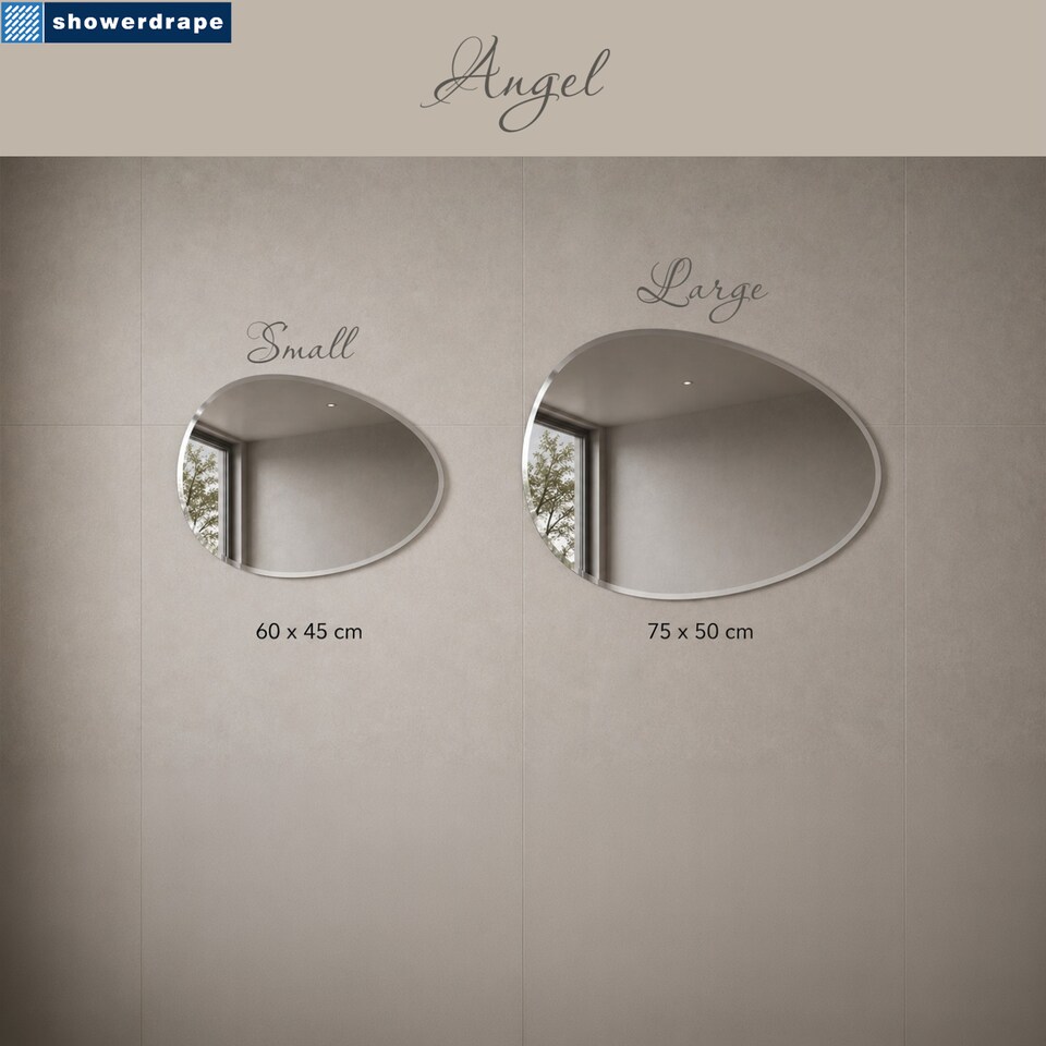 image 1 of Showerdrape Angel Oval Wall Mounted Frameless Bevelled Edge Bathroom Mirror 70 x 50cm | Chrome | Mirror | 1