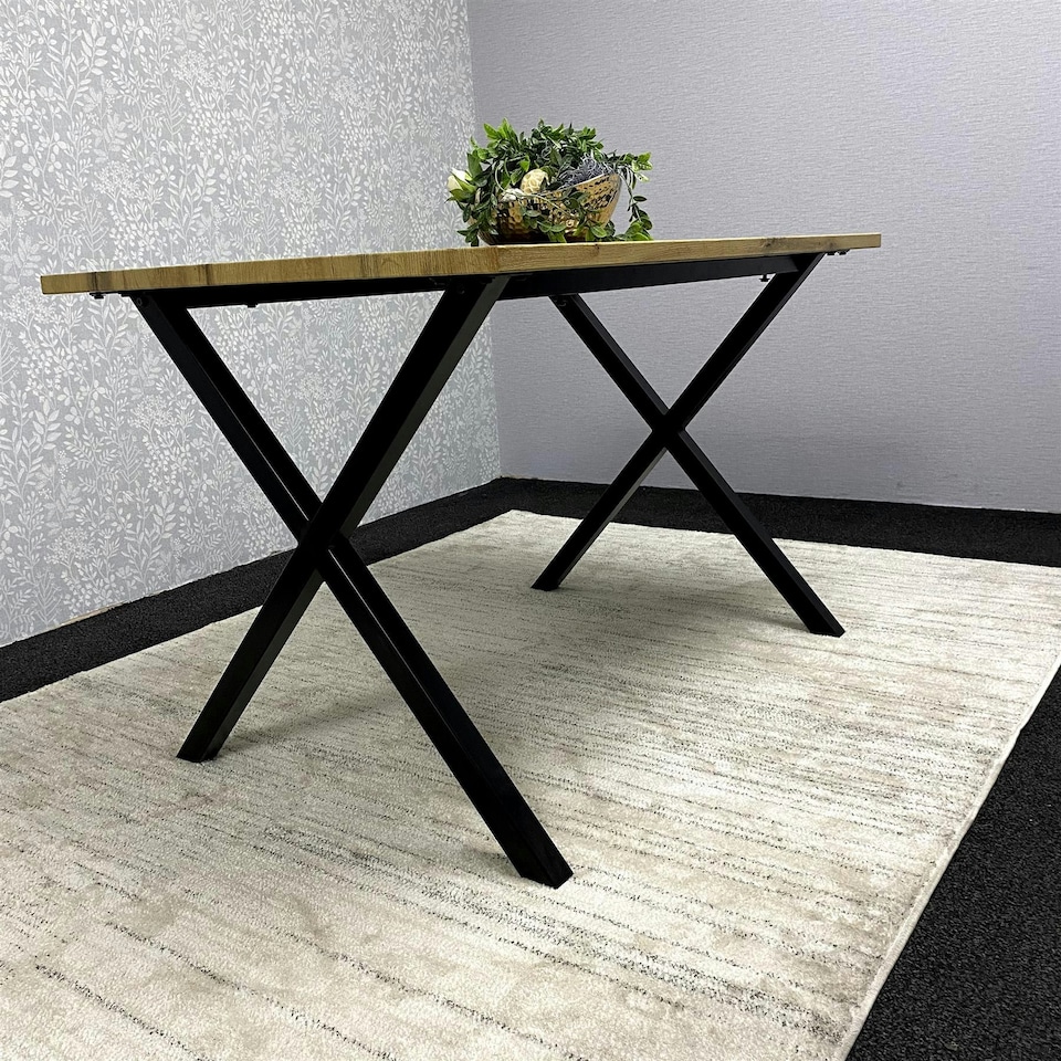 image 1 of Wooden Dining Table With Metal Legs for Dining, Work, or Study Brown