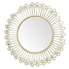 Interiors By Premier Distinctive Mirrored Disc Detail Wall Mirror, Decorative Circle Framed Mirror, 97x97cm Statement Mirror Gold