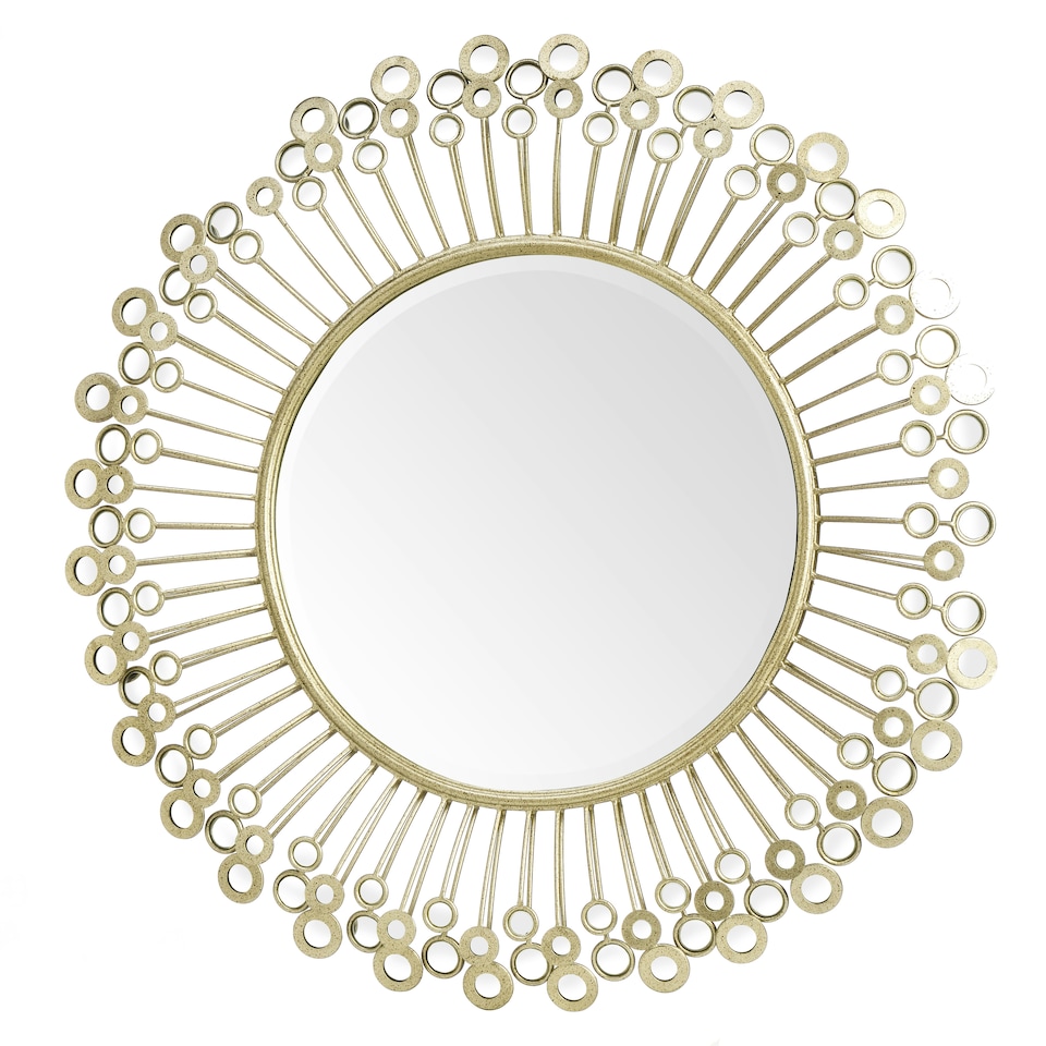 image 1 of Interiors By Premier Distinctive Mirrored Disc Detail Wall Mirror, Decorative Circle Framed Mirror, 97x97cm Statement Mirror Gold