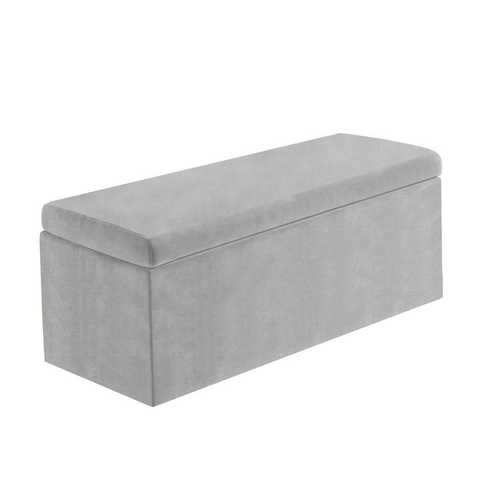 image 1 of 150cm Large Plain Safar Storage Ottoman Box, Silver Naples Upholstered Deep Storage Ottoman End of Bed Bench