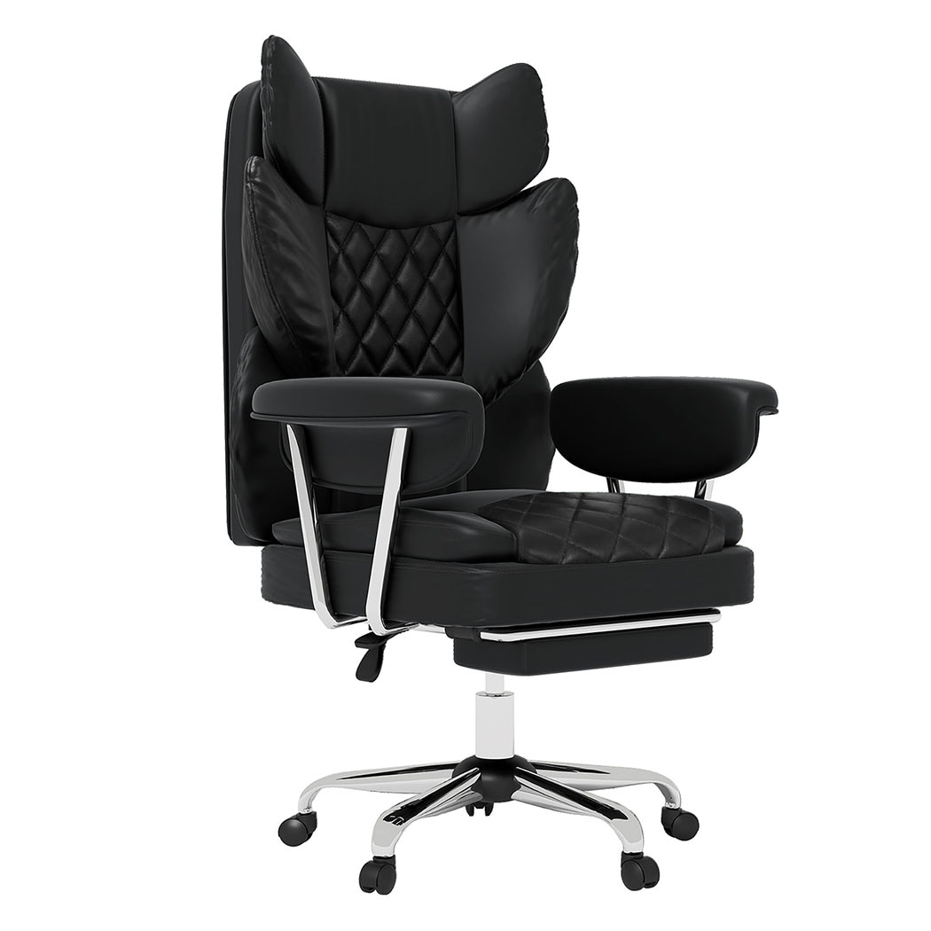 Levede Office Desk Chair Big and Tall for Heavy People with Footrest PU | Black | Black | One Size
