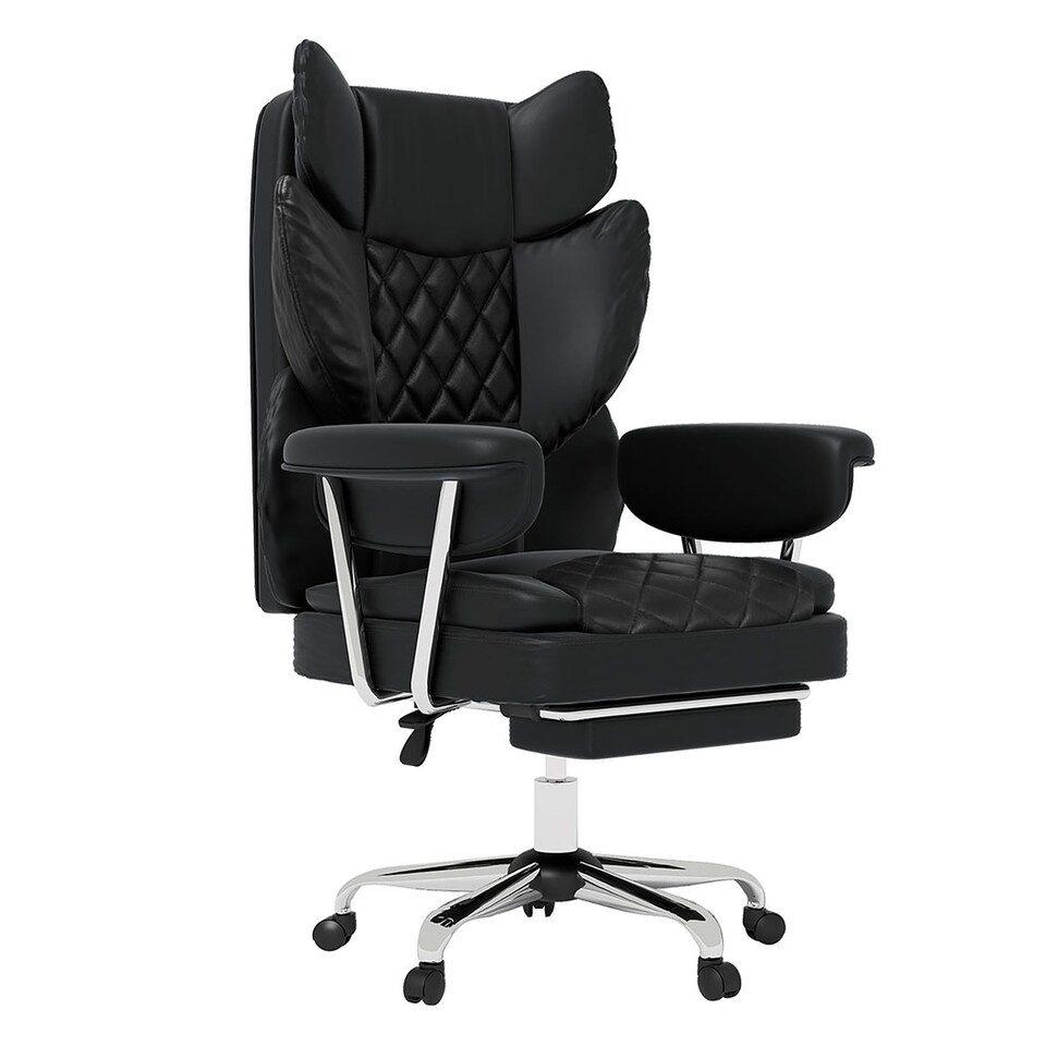 image 1 of Levede Office Desk Chair Big and Tall for Heavy People with Footrest PU | Black | Black | One Size