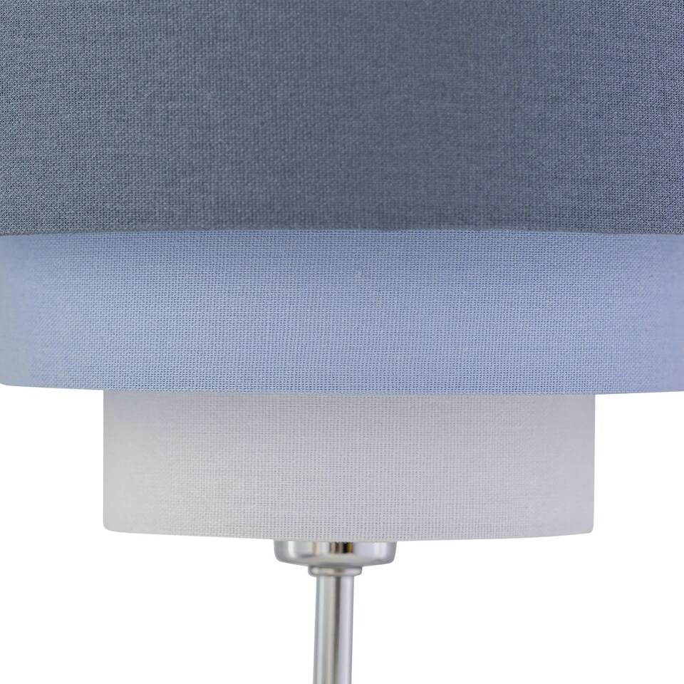 image 1 of First Choice Lighting Chrome Stick Table Lamp with Tiered Blue Linen Shade Chrome | Blue