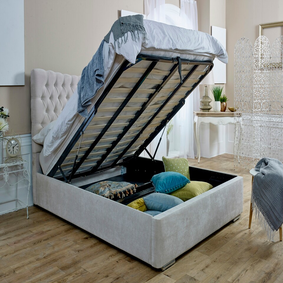 image 1 of Magenta Ottoman Plush Single Bed Frame - Beige