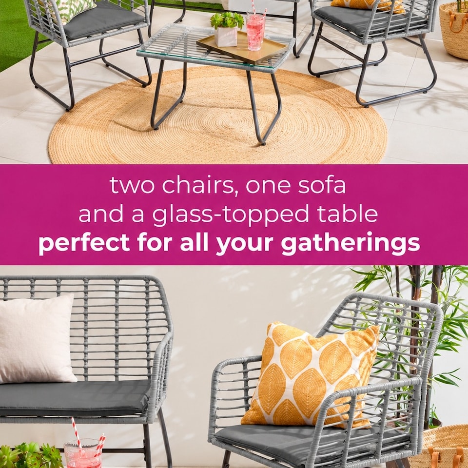 image 1 of Neo Grey 4 Piece Wicker Bamboo Style Garden Sofa, Table & Chairs Set