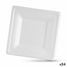 Plate set Algon Disposable White Sugar Cane Squared 20 cm (24 Units) N/A