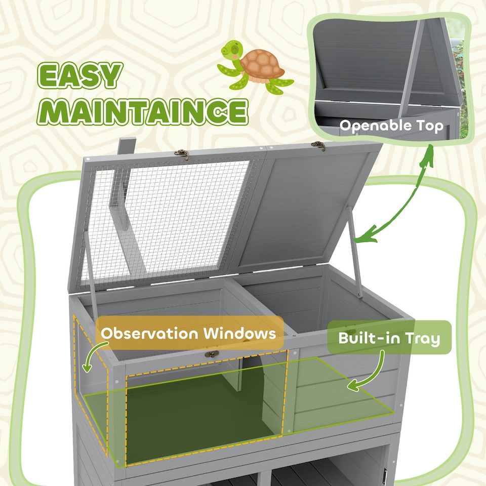 image 1 of PawHut Tortoise House with Storage Cabinet, Lamp Holder, Openable Top