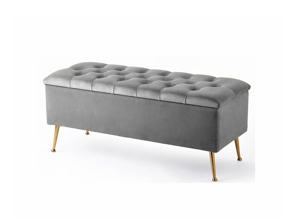 image 1 of 120cm Amara Chesterfield Ottoman Storage Bench - Plush Velvet Shoes Bench - Grey Upholstery Footstool Storage with Legs