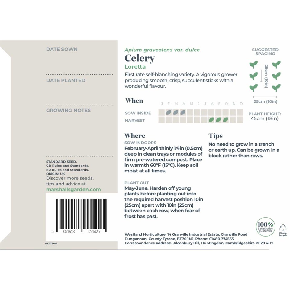 image 1 of Marshalls Garden Celery Seeds Loretta F1 200 seeds