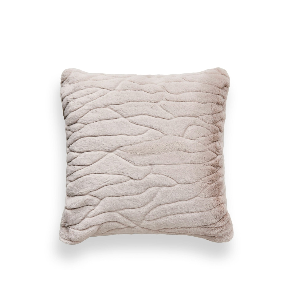 image 1 of BHS Luxury Embossed Rabbit Faux Fur Cushion, Beige Brown | Beige