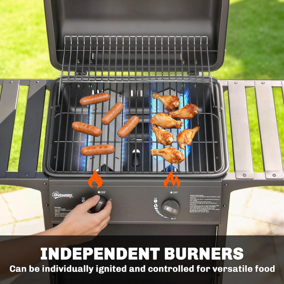 image 1 of Outsunny Gas Burner Barbecue Grill, Garden BBQ Grill with Warming Rack | Black | Black | 99 x 56 x 95 cm