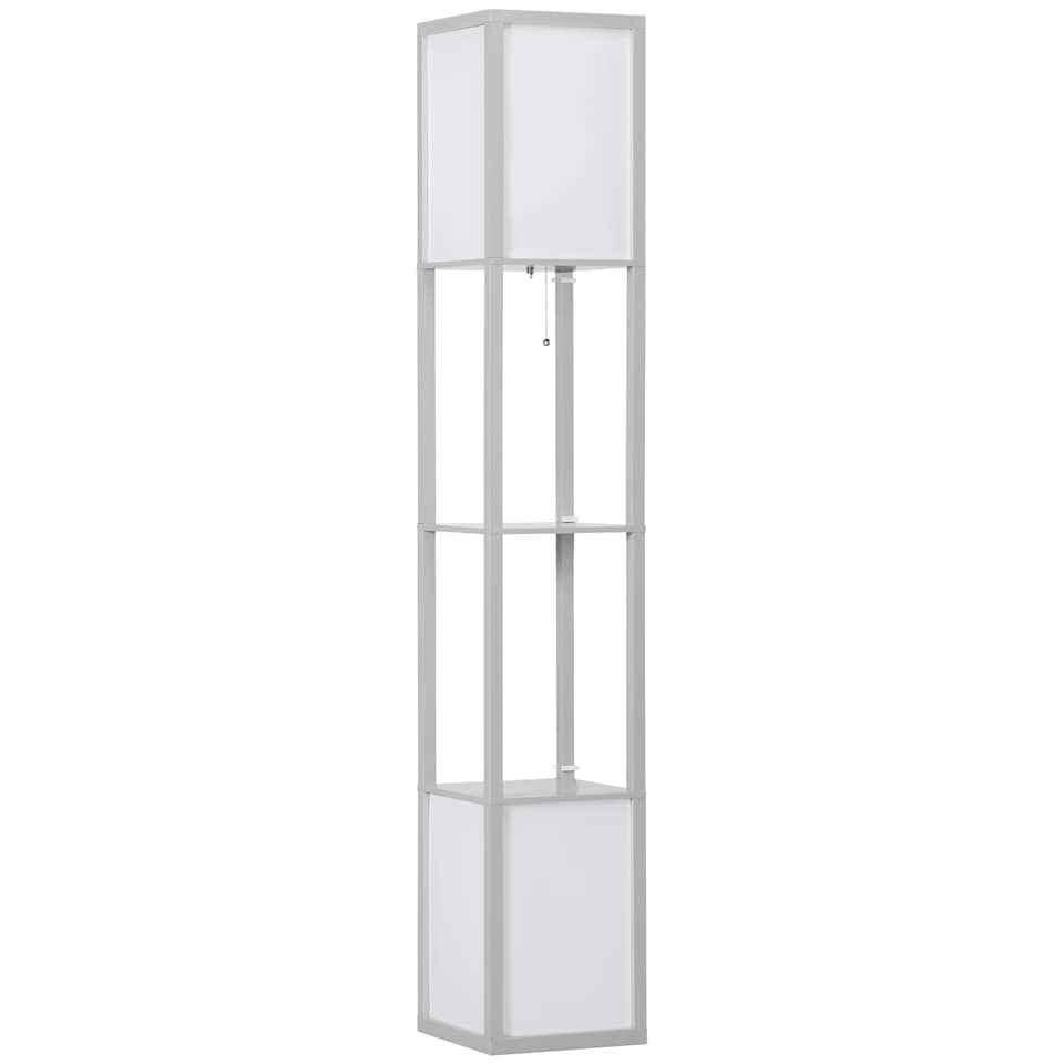 image 1 of HOMCOM Floor Lamp with Shelves and Dual Light, Modern Corner Standing Lamp with TC Fabric Lampshade for Living Room, Bedroom, Bulb not Included, Light Grey