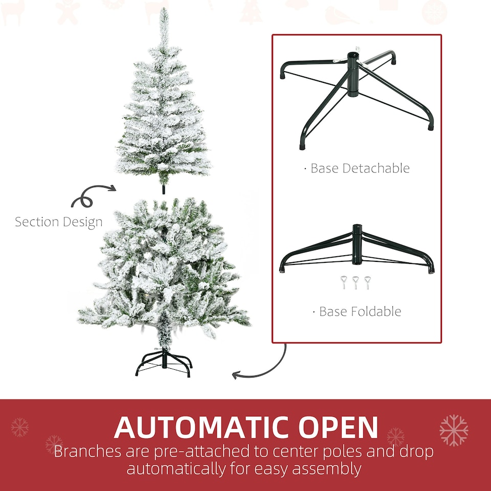 image 1 of HOMCOM 5ft Snow Flocked Artificial Christmas Tree w/ Realistic Branch Tips