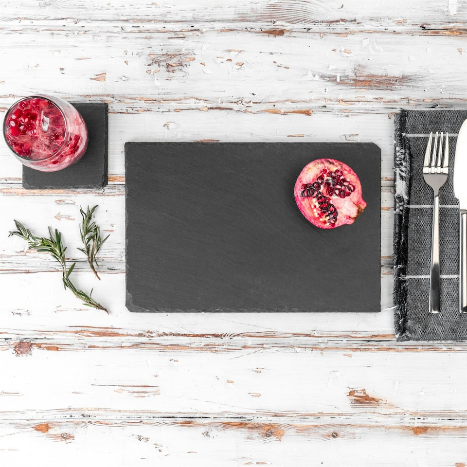 image 1 of Argon Tableware 12 Piece Square Slate Placemats & Coasters Set - Place Mats Coasters Stone Placemats Slate Placemats & Coasters Grey