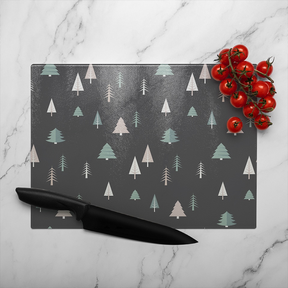 image 1 of Christmas Winter Forest Dining Glass Chopping Board | Multi