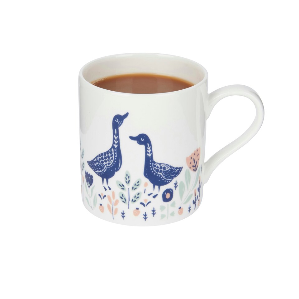 image 1 of KitchenCraft Fine Bone China Woodcut Goose 250ml Can Mug | Multi