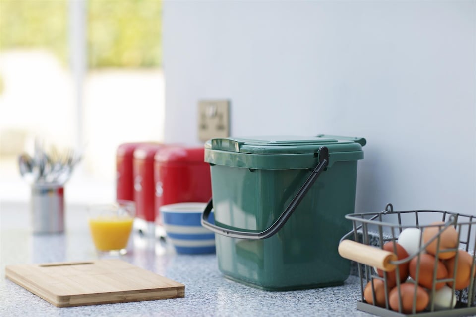 image 1 of Green Kitchen Compost Caddy - for Food Waste Recycling (7 Litre) - 7L Plastic Composting Bin