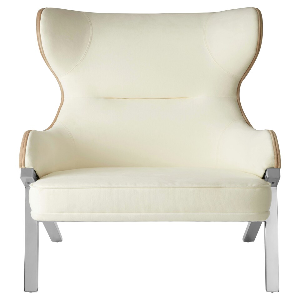 image 1 of Luxe White Fabric Chair For Living Room,Wing-Back Accent Chair,Velvet Armchair With Quilted Beige Backrest White