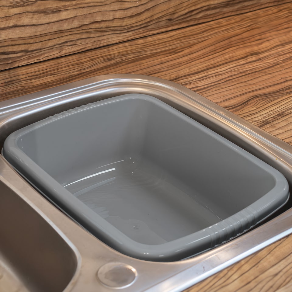 image 1 of JVL Plastic Dish Drainer and Rectangular Washing Up Bowl Kitchen Set, Grey | Grey