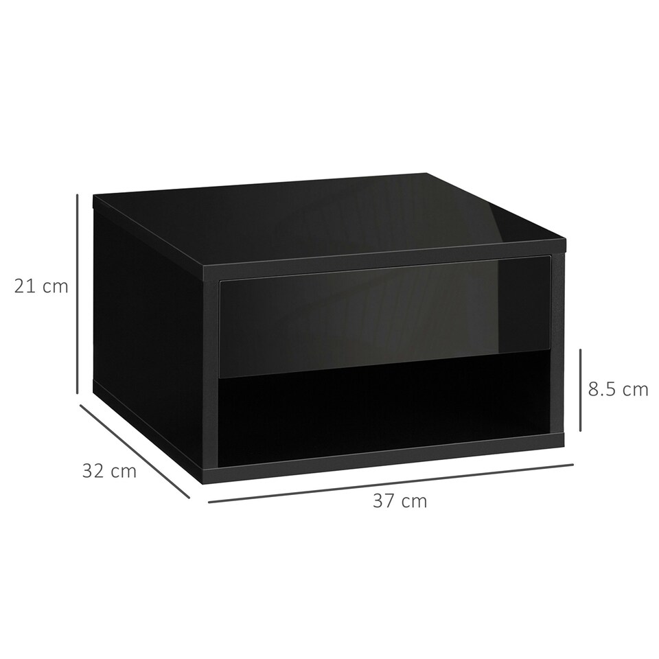 image 1 of HOMCOM Floating Bedside Table Set of 2 Wall Mounted Nightstand W/ Drawer Black