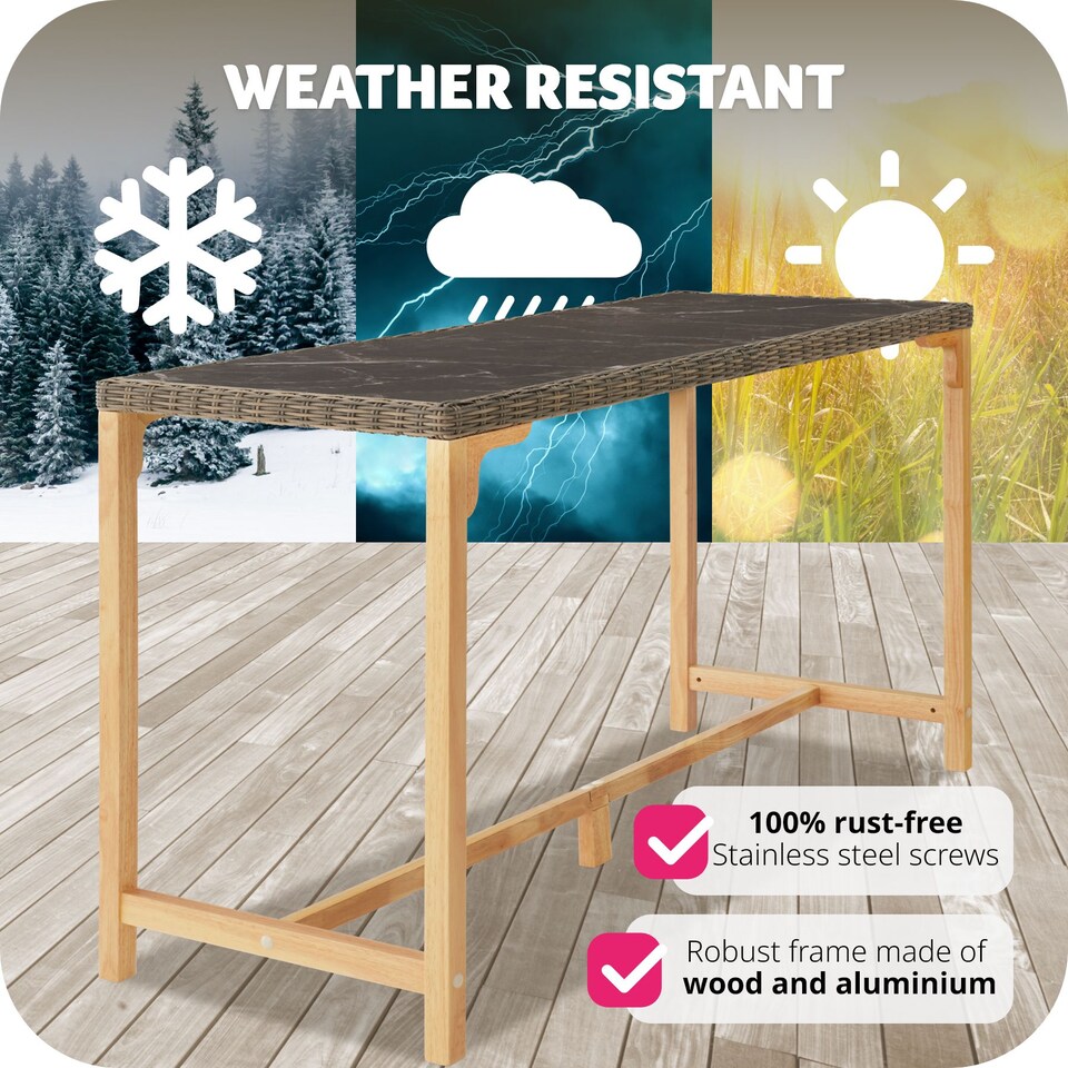 image 1 of Polyrattan Garden Table Terrace Porcelain Stoneware Tabletop Dining Table UV-resistant161 x 64.5 x 99.5 cm | Cream | nature | 161 x 64,50 x 99,50 cm | 1