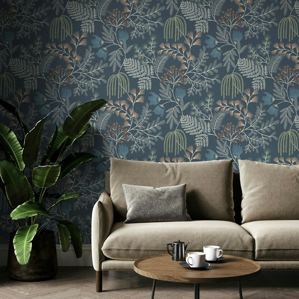 image 1 of Superfresco Easy Richmond Navy Trees Wallpaper Blue | Blue