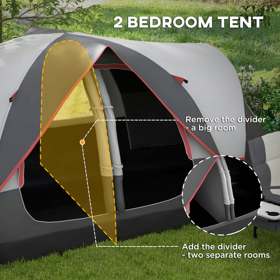 image 1 of Outsunny 2 Room Camping Tent with Waterproof Rainfly & Screen Panels Yellow 