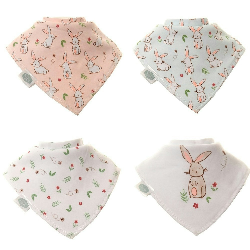 image 1 of Ziggle Bandana Dribble Bibs Bunnies Pack of 4 | Multi | One Size | 4