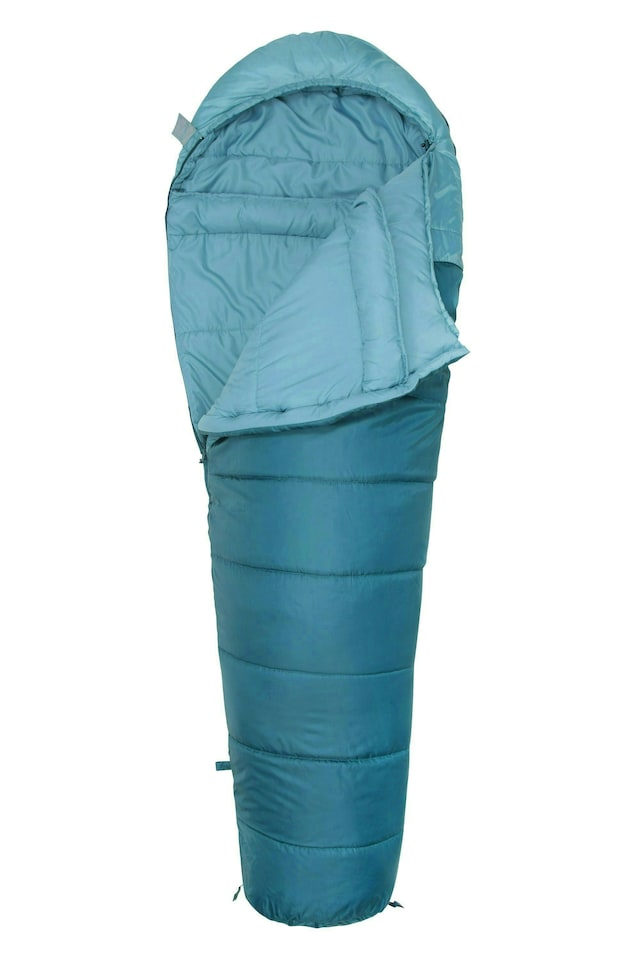 image 1 of Mountain Warehouse Summit Sleeping Bag Adult Mummy Camping Hiking Winter Warm Left Handed Zip - Long Length (215cm) | Blue