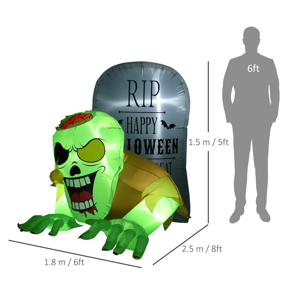 image 1 of HOMCOM 5FT Halloween Inflatables Ghost and Tombstone, Blow Up Outdoor Halloween Decorations with Build-in LED Lights for Garden, Lawn, Party