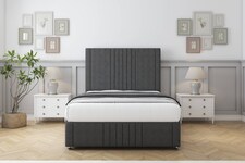 Sloomy Harrington Graphite Dumfries Divan Bed With Mattress 2 Drawers Left Side With 54" Floor Standing Headboard & 12" Matching Footboard 5' King | Grey | Graphite | King | 1