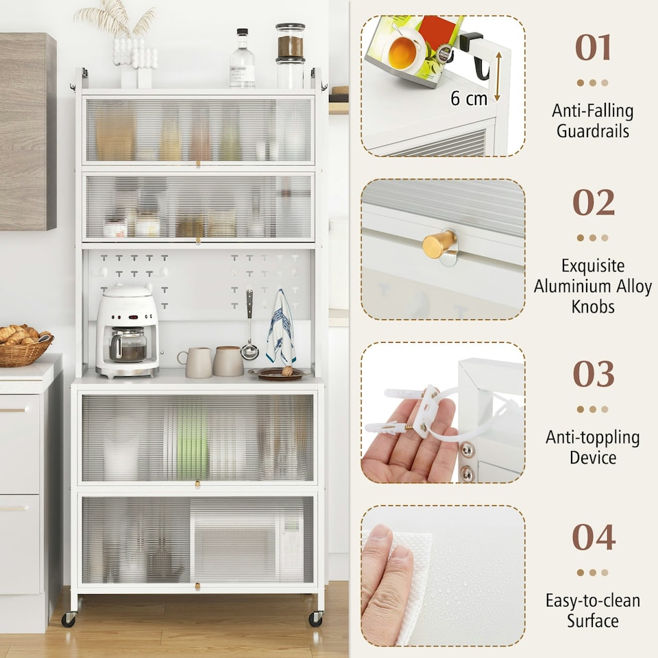 image 1 of COSTWAY 6-Tier Kitchen Pantry Cabinet Buffet Cabinet White White
