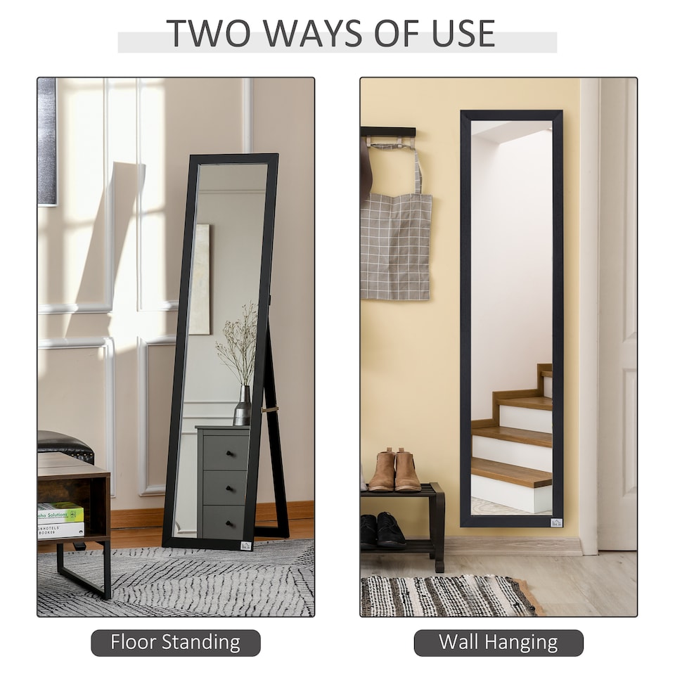image 1 of HOMCOM Full Length Mirror, Floor Standing or Wall-Mounted Long Mirror, Rectangular Full Body Mirror for Bedroom, Living Room, Black