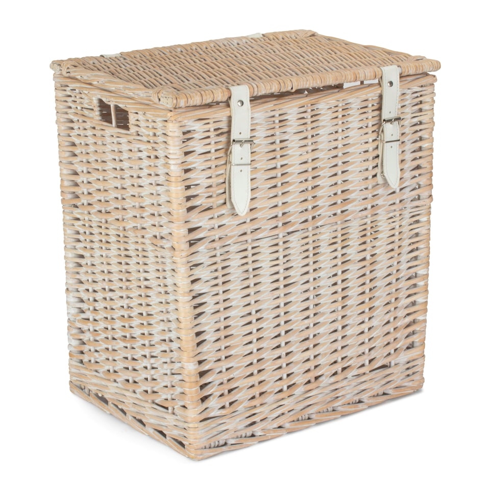 image 1 of Wicker Small White Wash Vintner Storage Picnic Basket Brown | Brown | One Size