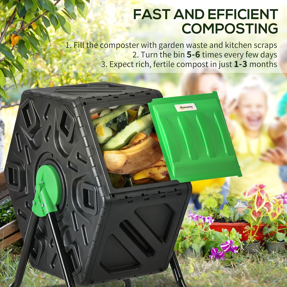 image 1 of Outsunny 65L Garden Compost Bin, Barrel Rotating Composter with Steel Legs
