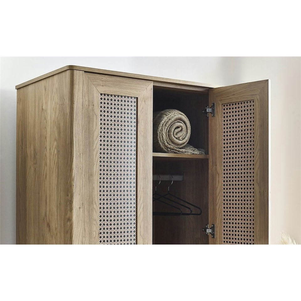 image 1 of Sleek 2 Door Rattan Oak Wardrobe