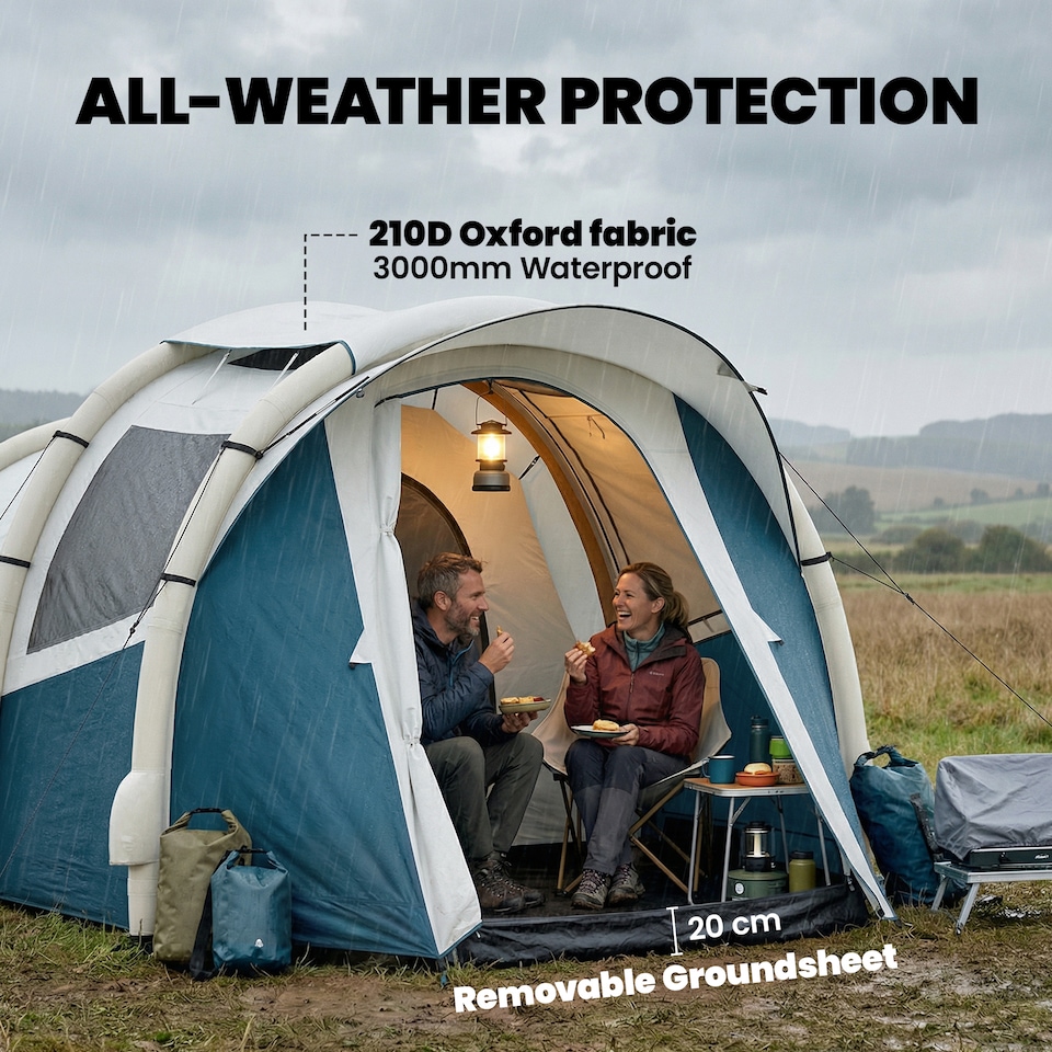 image 1 of Outsunny Inflatable Camping Tent w/ Air Pump, 2-3 Person Blow Up Tent | Green | Green and White | 480 x 280 x 195 cm