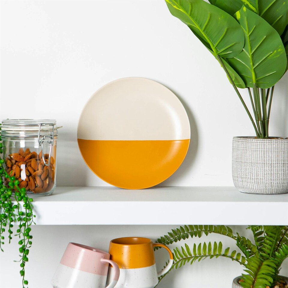 image 1 of Nicola Spring Ceramic Dipped Flecked Dinner Plates - 20.5cm - Mustard - Pack of 4 Yellow