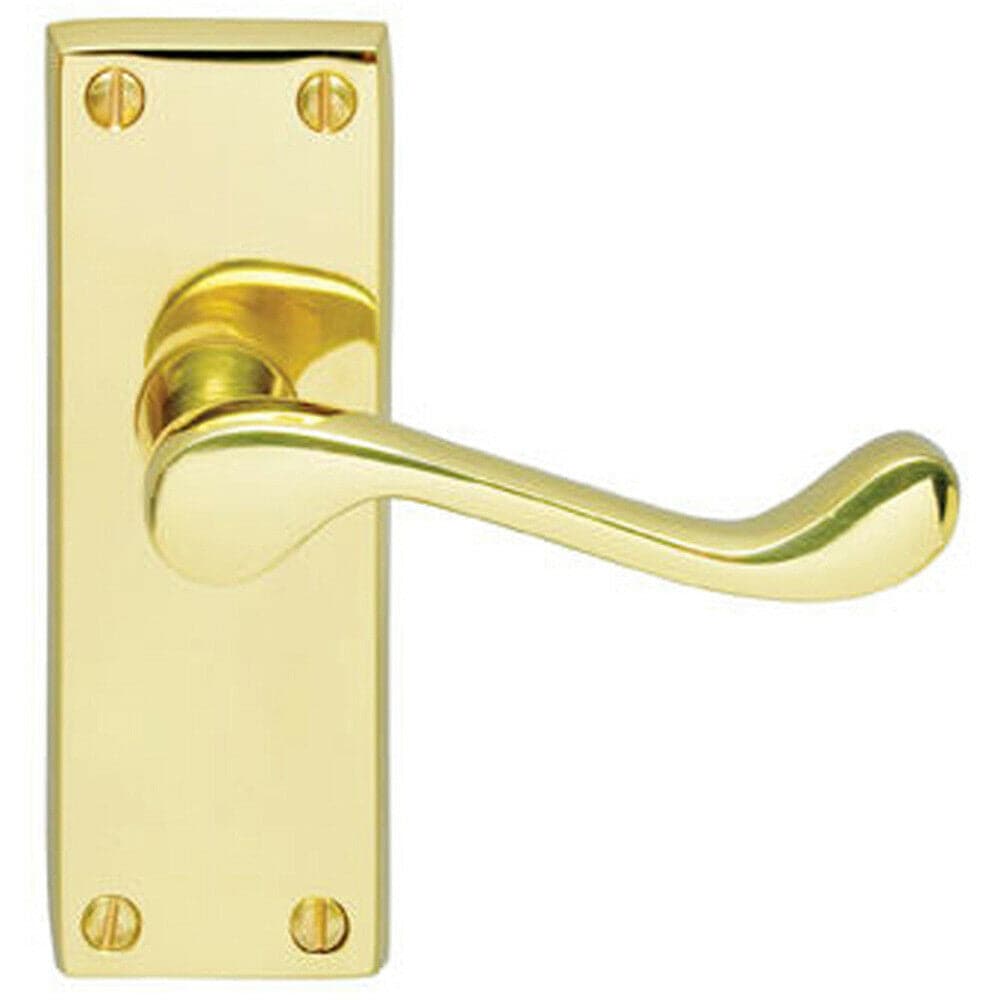 Loops PAIR Victorian Scroll Handle on Latch Backplate 120 x 41mm Polished Brass in Metallics