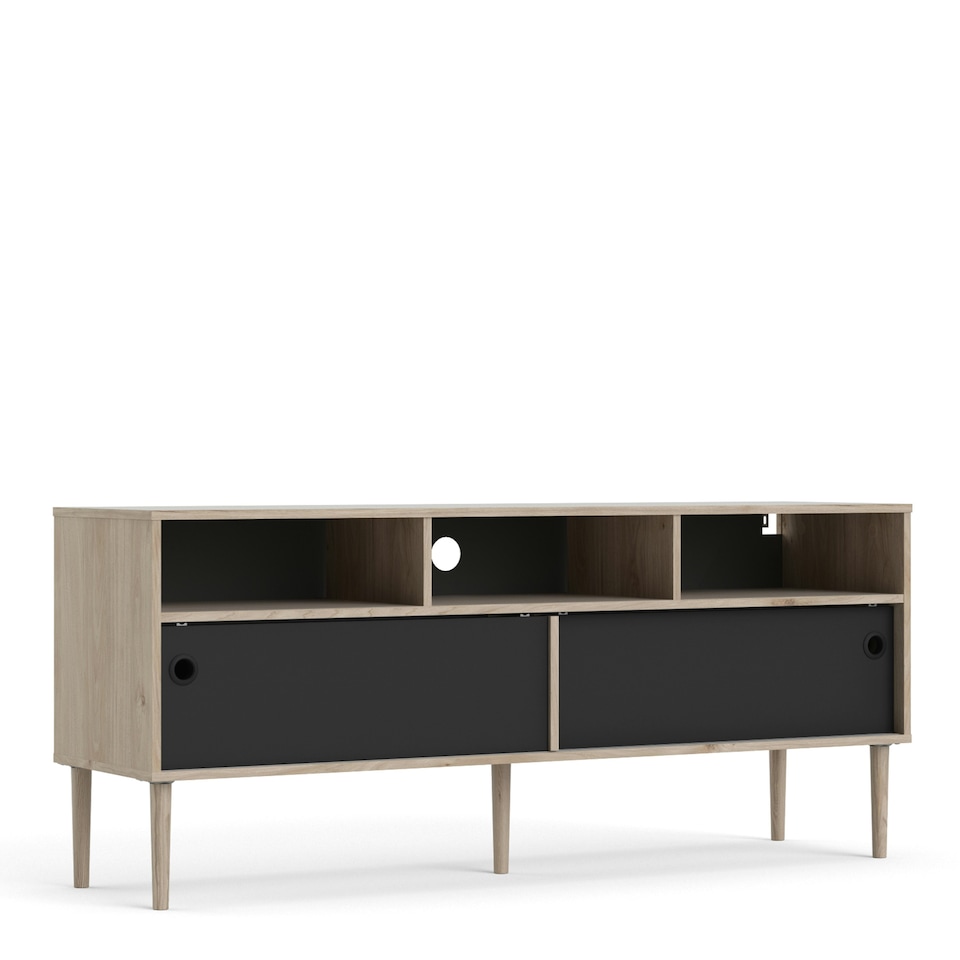 image 1 of Rome TV Unit 2 Sliding Doors in Jackson Hickory Oak and Matt Black