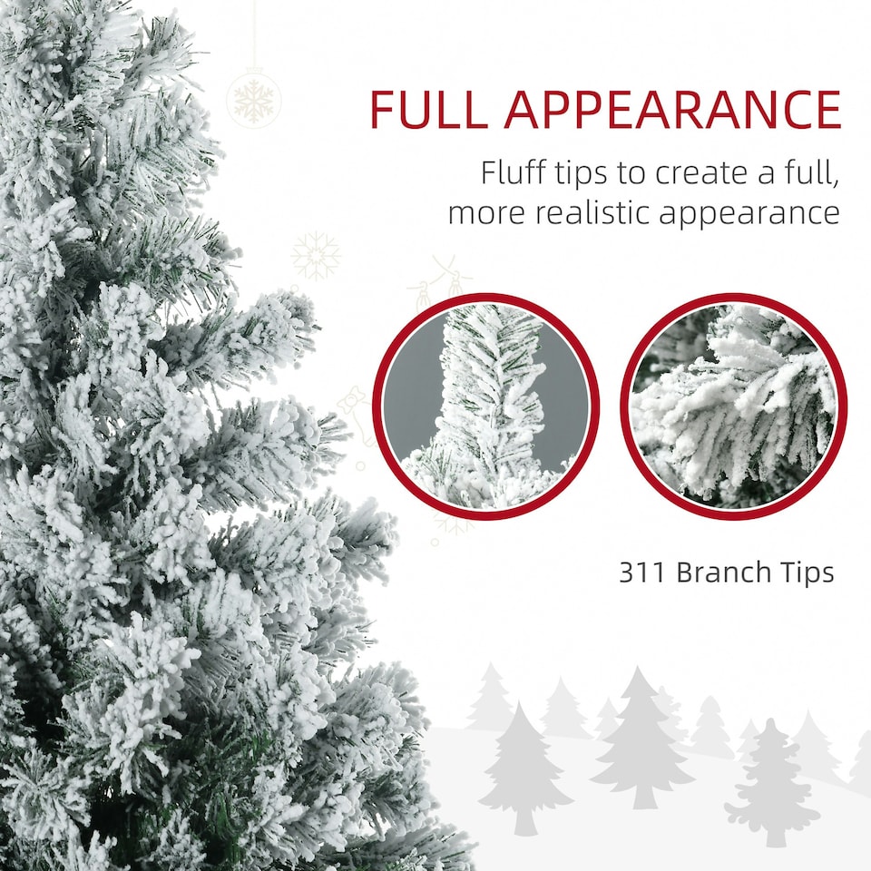 image 1 of HOMCOM 4.5ft Artificial Flocked Christmas Tree with LED Lights, Snow Branches