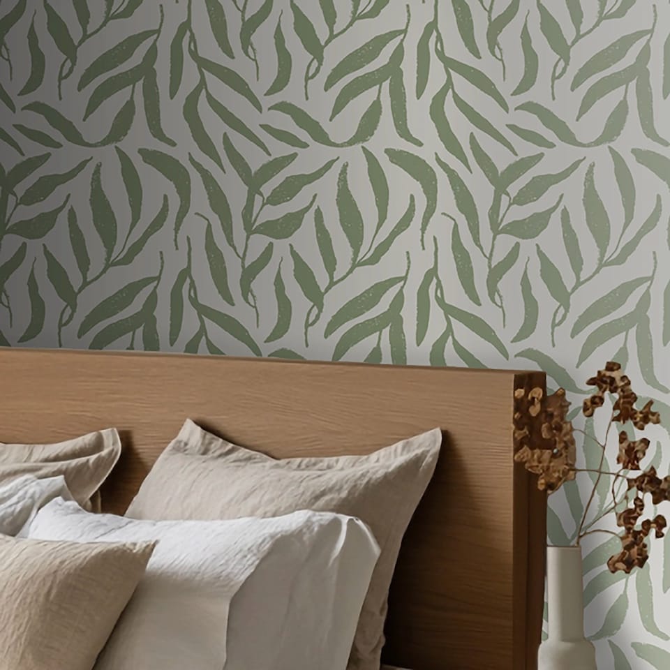 image 1 of Olive Leaf Wallpaper in Pistachio on Cream | Green | Pistachio Green on Cream | 50cm x 10m
