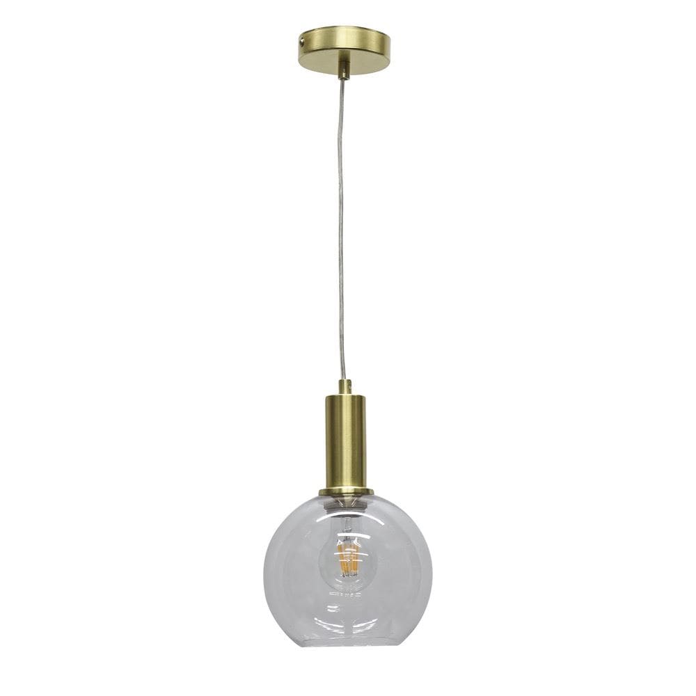 First Choice Lighting Barnum - Clear Glass Globe Satin Brass Deco Pendant Fitting
